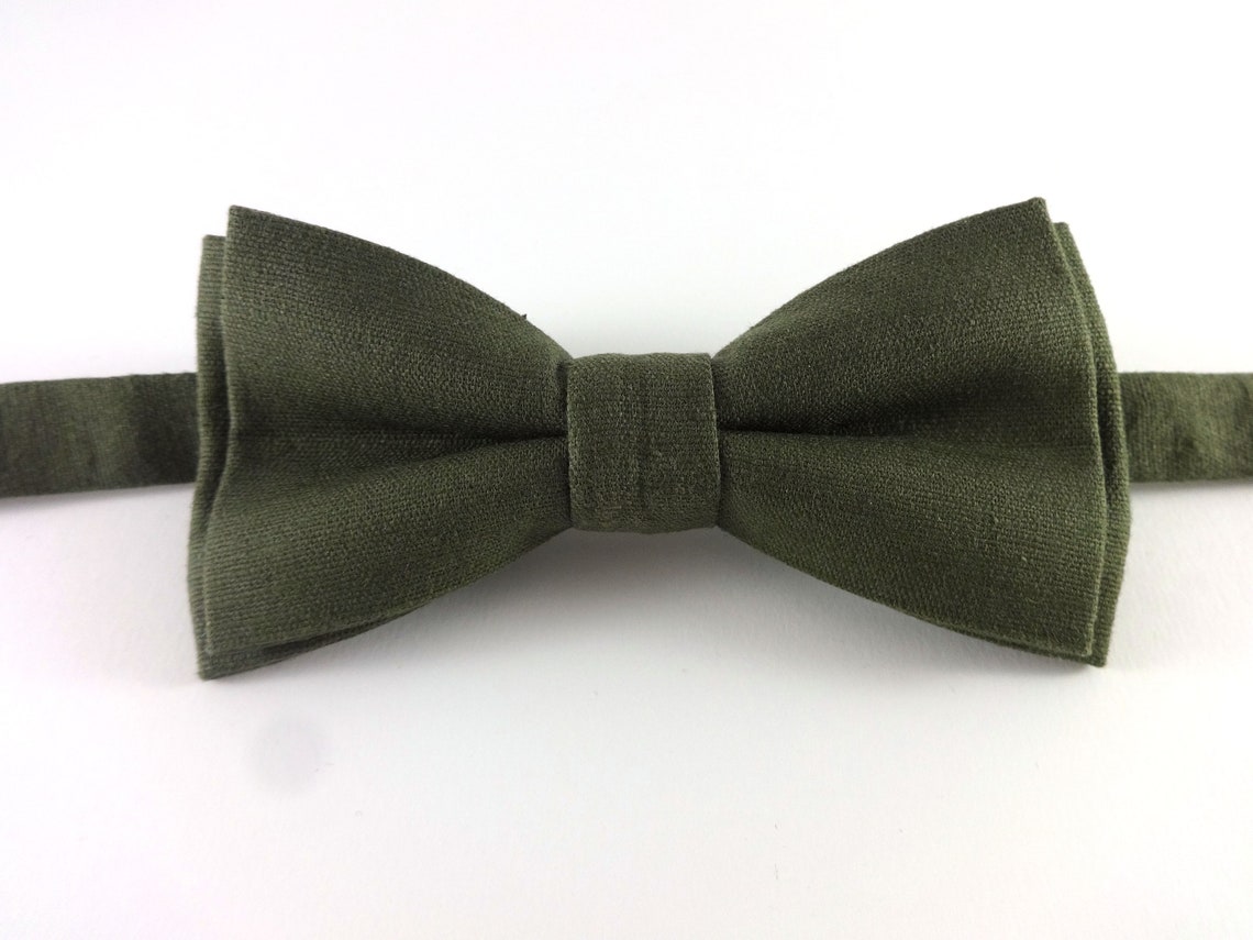 Moss Green Linen Bow Tie Green Bow Tie Bow Ties for Men | Etsy