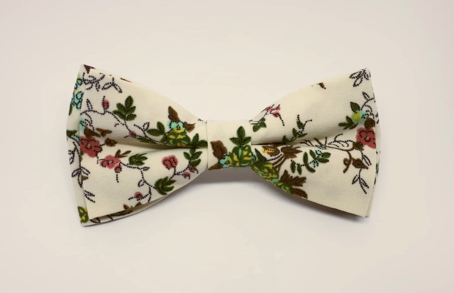 Creamy White Floral Bow Tie Cream Bow Tie With Green and - Etsy