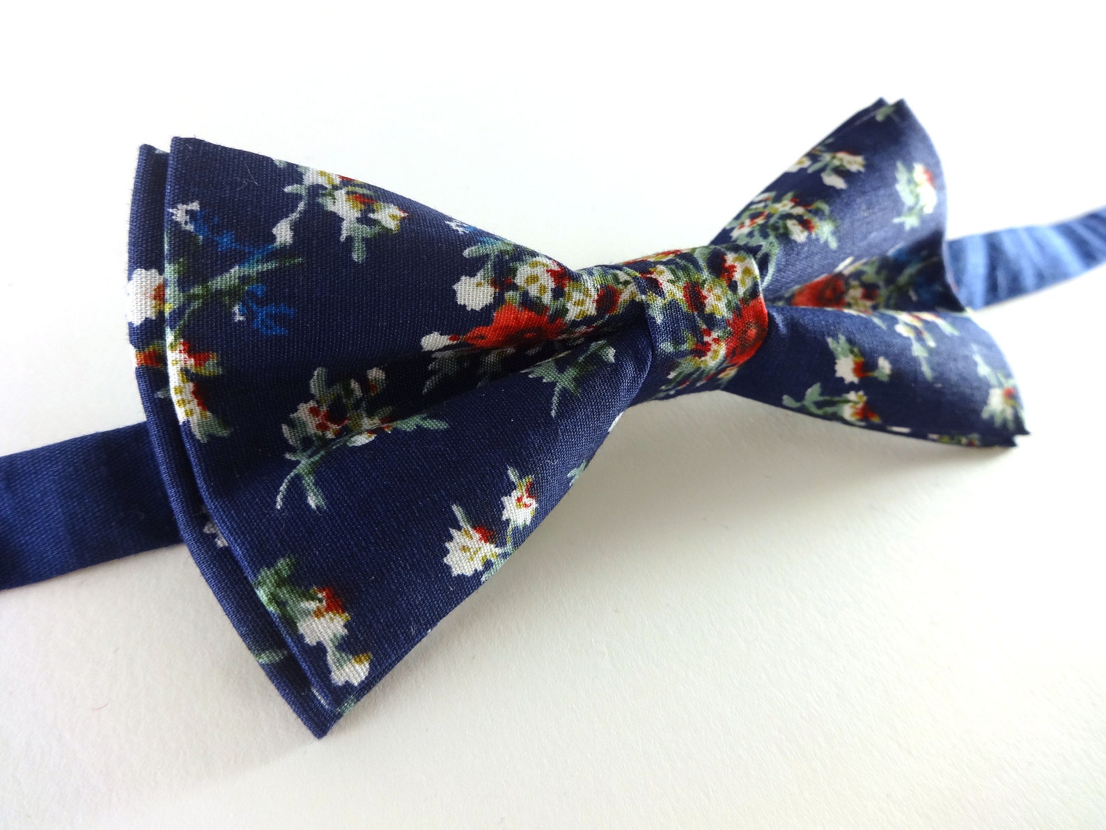 blue and white floral bow tie