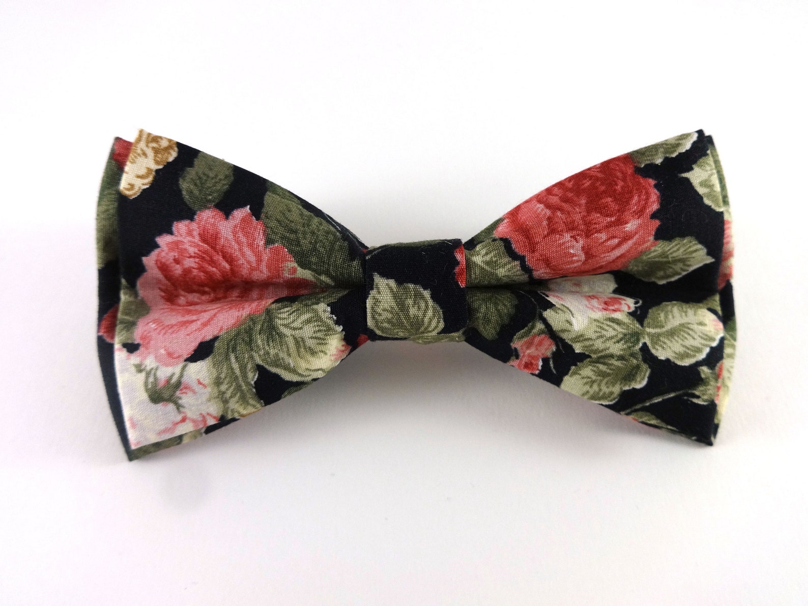 Black Bow Tie With Pink Roses Floral Bow Tie Wedding Bow - Etsy