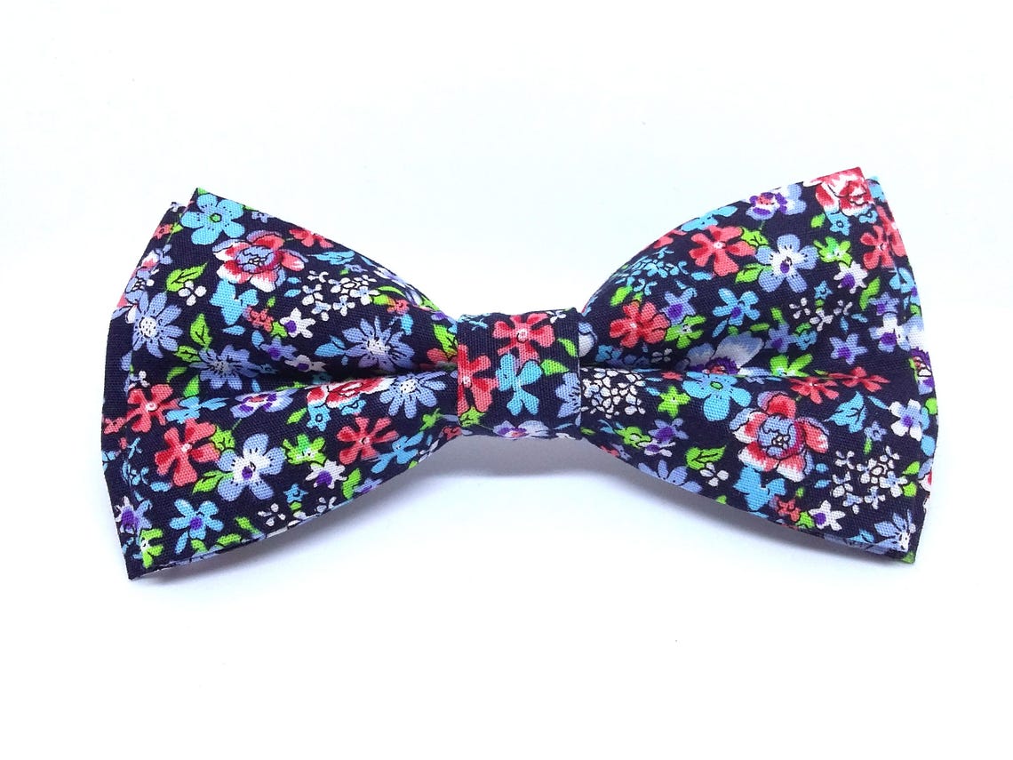 Black Flower Bow Tie Wedding Tie Mens Floral Neck Wear Bow Etsy