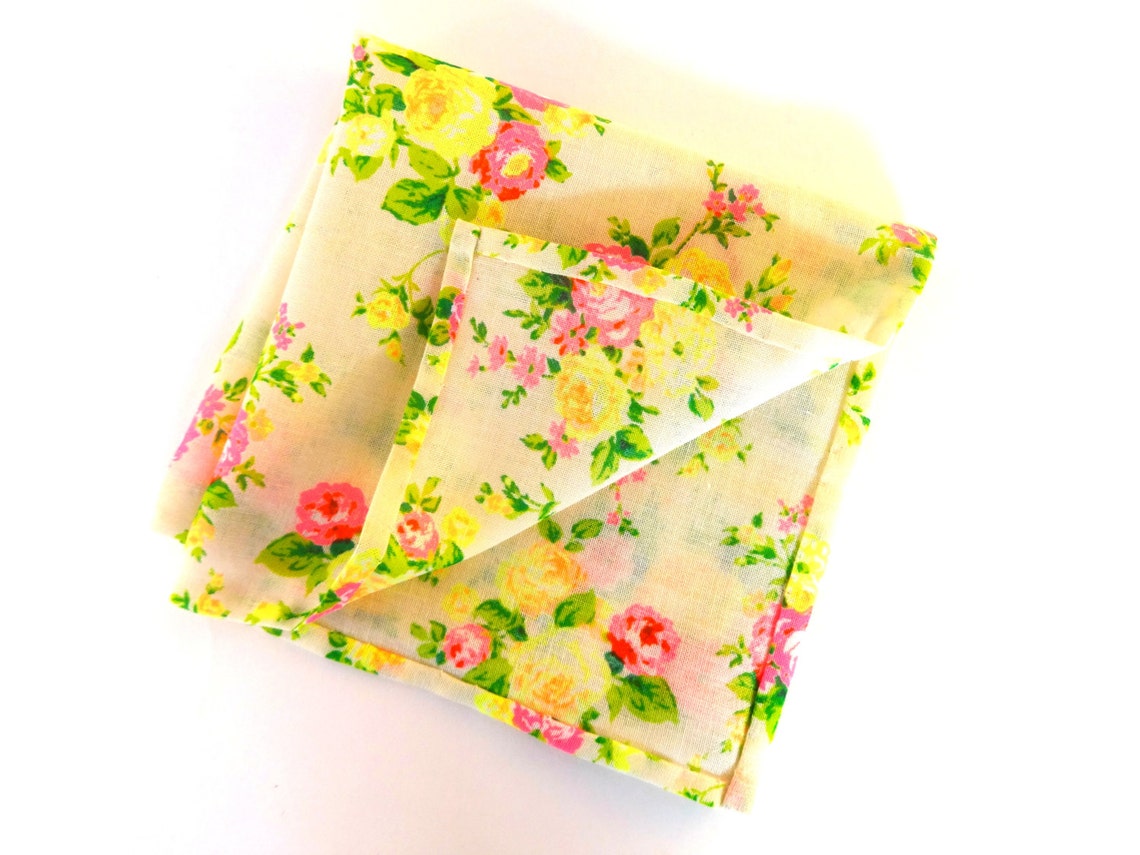 Creamy White Pocket Square With Neon Pink and Yellow Flowers Etsy