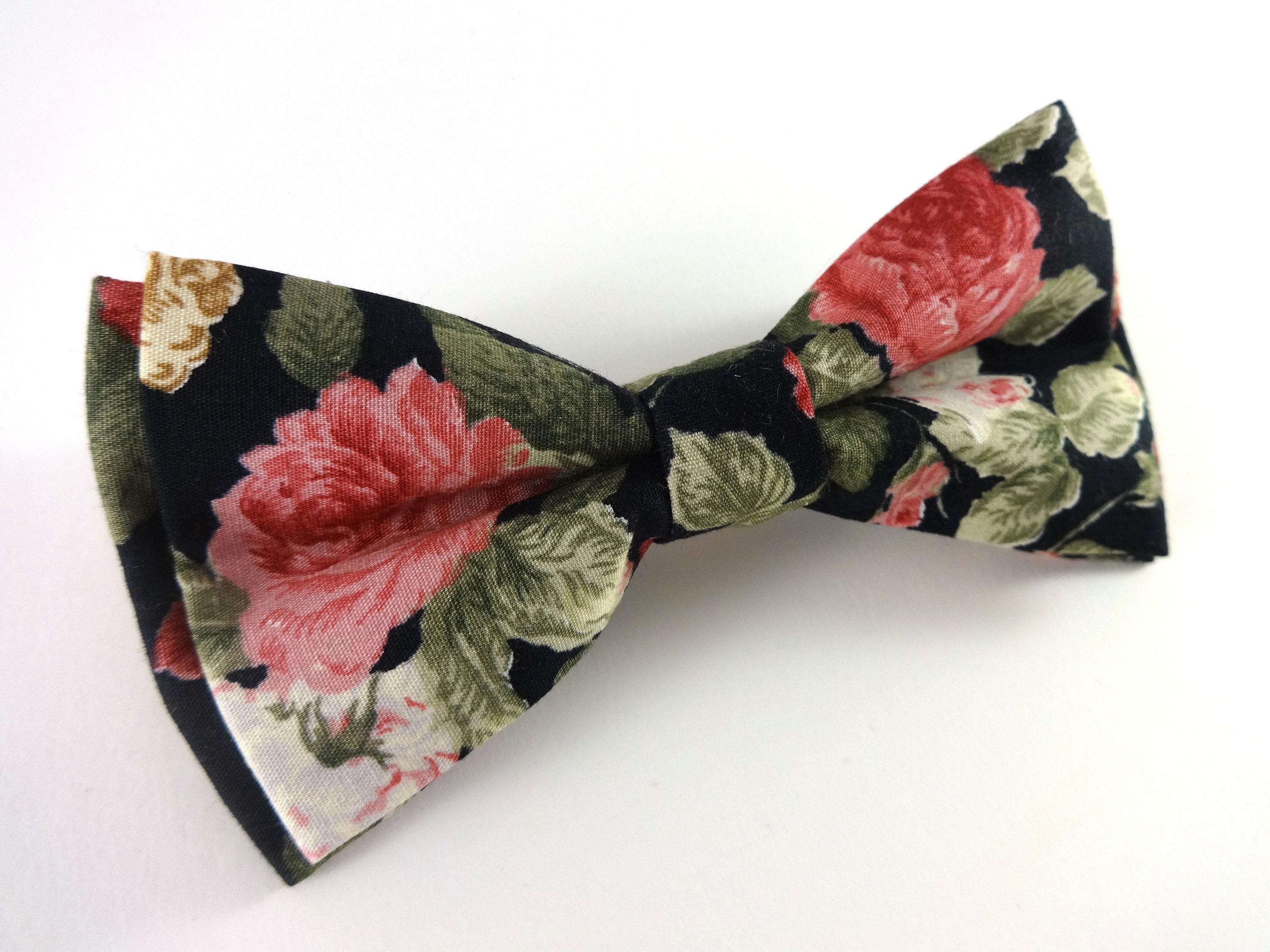 Black Bow Tie With Pink Roses Floral Bow Tie Wedding Bow - Etsy