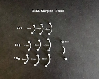 1 PC-20g 18g 16g 14g - 316L Stainless Steel - 6 8 10 mm  Eyebrow Ring - Curved Barbells  - Lip Ring