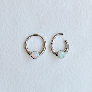 1 PC-16g Implant Grade Titanium White Opal Septum Clicker - Daith Clicker - 16g Clicker