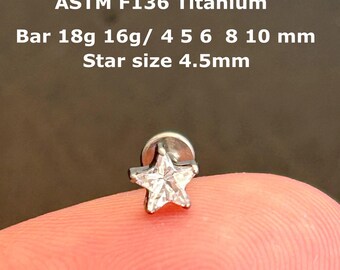 NEW‣ 18g  16g - ASTM F136 Titanium - Star Flatback Labret - Star Lip Piercing