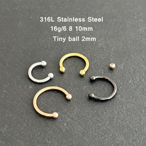 1 PC  - Tiny Ball 2mm  16g 361L Stainless Steel - Septum Horseshoe - Nose Horseshoe - Cartilage -Daith Horseshoe