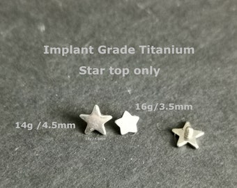 1 PC -Star Top Only  ‣  16g 14g Verified Titanium • Star Top  Replacements • Internally threaded • Hypoallergenic Piercing