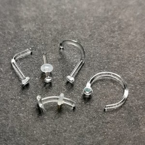 1 pc -20 18 16 14 Gauge -  Glass Nose Eyebrow Ear - Clear Glass Stud Retainers