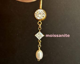 16g 14g ‣ ASTM F136 Titanium Barbell- Moissanite Pearl Belly Ring
