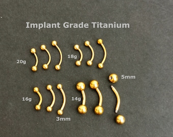 2 pcs - 20g 18g 16g 14g  - Gold plated over Implant Grade Titanium -  Minimalist Belly Ring -Gold Eyebrow Piercing