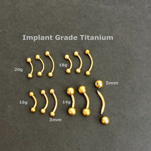 2 pcs - 20g 18g 16g 14g  - Gold plated over Implant Grade Titanium -  Minimalist Belly Ring -Gold Eyebrow Piercing