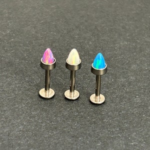 18g 16g ‣ Implant Grade Titanium • Spike Labret Earring • Man Made Opal