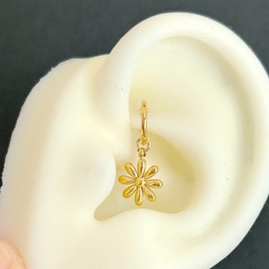 1 PC-20g 18g 16g Clicker - Flower Charm- Gold Plated Over Stainless Steel - Rook Hoop With Charm - Lobe Cartilage Helix