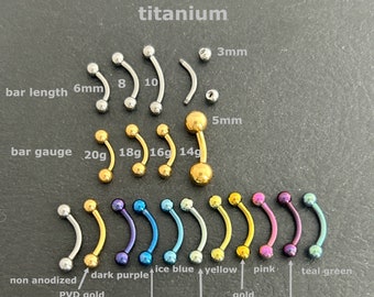 20g 18g 16g 14g - Titanium -Anodized Titanium- 6 8 10 mm  Eyebrow Ring - Curved Barbells  - Lip Ring