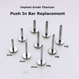 1pc -20g 18g  16g 14g - Implant Grade Titanium - Push In Pin Bar Replacement  - Threadless Push In Labret