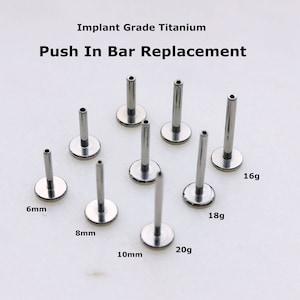 1pc -20g 18g  16g 14g - Implant Grade Titanium - Push In Pin Bar Replacement  - Threadless Push In Labret