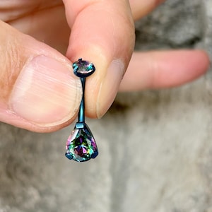 14g 12mm ‣ASTM F136 Titanium • Simple CZ Belly Ring - Anodized Blue - Internally threaded