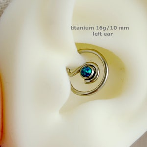 16g 10mm Implant Grade Titanium  Daith Earring - Man Made Opal - 27