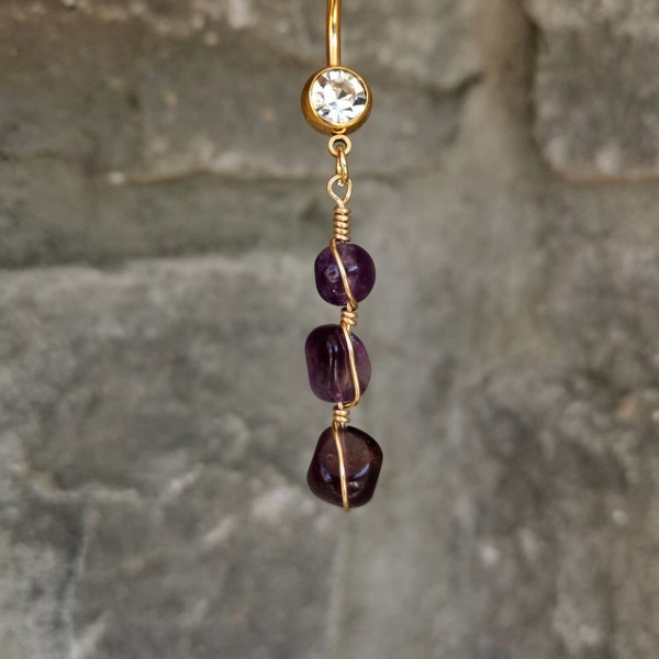 316L Surgical Steel - Gold  Amethyst Belly Ring