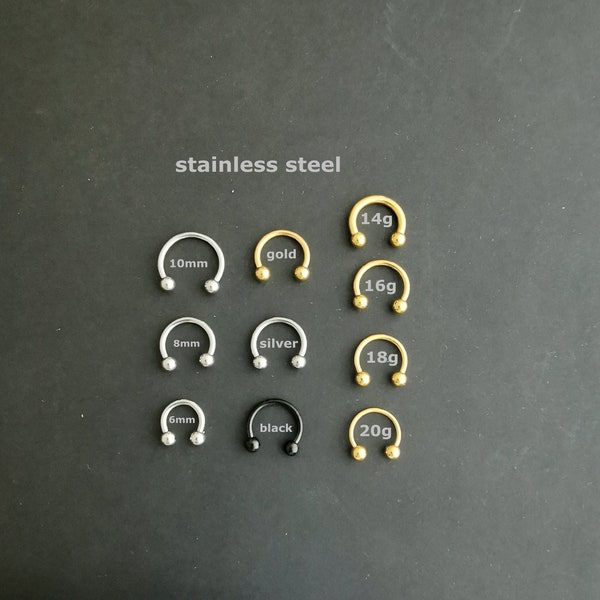 1 pcs  20g 18g 16g 14g 361L Stainless Steel - Septum Horseshoe - Nose Horseshoe - Cartilage -Daith Horseshoe