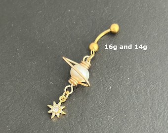 16g oder 14g Bar Titan - Gold Saturn Bauchring