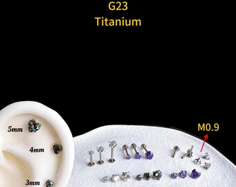 18g 16g  ‣ Implant Grade Titanium • Crystal Heart Labret Stud • Internally Threaded Labret Stud  • Conch Stud• A1