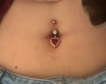 316L Surgical Steel -Gold Heart Belly Ring - Valentine Day Gift