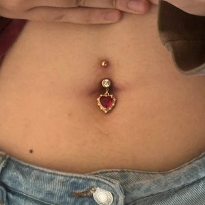 316L Surgical Steel -Gold Heart Belly Ring - Valentine Day Gift