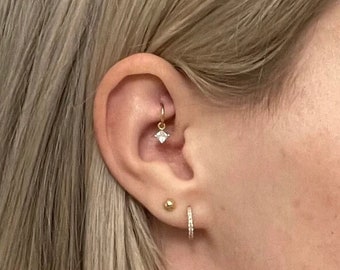 20g 18g 16g Clicker - TINY Charm- Gold Plated Over Stainless Steel - Rook Hoop With Charm - Lobe Cartilage Helix