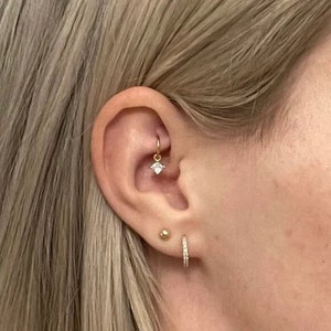 20g 18g 16g Clicker - TINY Charm- Gold Plated Over Stainless Steel - Rook Hoop With Charm - Lobe Cartilage Helix