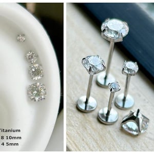 NEW * 20g ‣ASTM F136 Titanium • Clear Crystal Labret Stud • Internally Threaded Labret Stud • Helix Conch - Forward Helix Stud