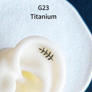 18g 16g ‣ Titânio verificado • Pino de concha com rosca interna em forma de folha • Pino de concha para hélice de tragus • Piercing hipoalergênico