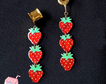 2 PCS - Strawberry  Ear Plugs- Stainless Steel - Ear Weights - Gauges -Ear gauges