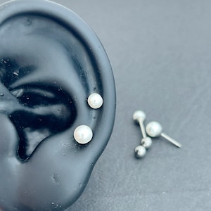 1 pc  -20g 6mm- Implant Grade Titanium -Tiny Pearl Studs -Cartilage Stud Earring - Faux Pearl Earring -27