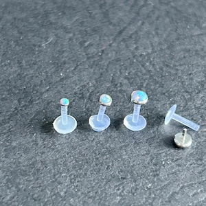 1 PC -16g  - Man Made Opal Bio-Flex Push Fit Labret Retainers