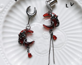 2 PCS ‣  Halloween Bloody Moon Ear Plugs- Stainless Steel - Ear Weights - Gauges -Ear gauges