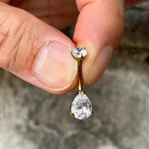 14g 12mm ‣ASTM F136 Titanium • Simple CZ  Belly Ring - Anodized Gold - Internally threaded