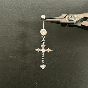 16g 14g - Verified Titanium Barbell- Silver Cross Belly Rings - Hypoallergenic Piercing