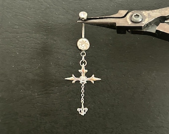16g 14g - Verified Titanium Barbell- Silver Cross Belly Rings - Hypoallergenic Piercing