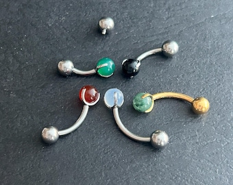 16g 14g ‣ Verified Titanium • Natural Stone Curved Barbell • Internally Threaded • Simple Belly Ring • Hypoallergenic Piercing