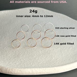 24g ‣ Simple Nose Ring ‣ Rose Gold • 14K Gold Filled • 925 Sterling Silver Nose Tragus Helix Ring
