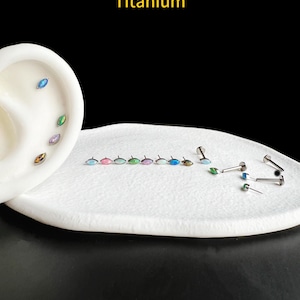 1pc -20g 18g  16g 14g - Verified Titanium - Marquise Opal Push In Labret  - Threadless Push In Labret - Helix Cartilage Forward helix