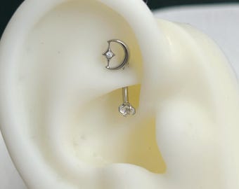 1 PC- 16g 8mm ‣ Implant Grade Titanium - Internally Threaded - Rook Piercing - Diamond Curved Barbell ‣ #1-01