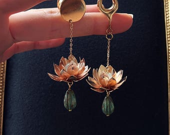 2 PCS - Lotus Flower Ear Plugs- Stainless Steel - Ear Weights - Gauges -Ear gauges
