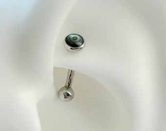 1 PC -Push In ‣ 16g ASTM F136 Titanium • Eyebrow Ring • Curved Barbells • Lip Ring • Natural Abalone Shell Rook  • Vertical Labret   •
