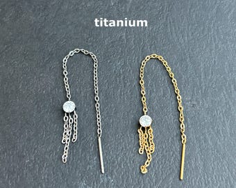 Threaded Long Earring - Titanium Chain- Wp3-qd0013