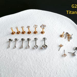 1pc -20g 18g  16g - Verified Titanium - Diamond  Push In Labret  - Threadless Push In Labret -Hypoallergenic Piercing