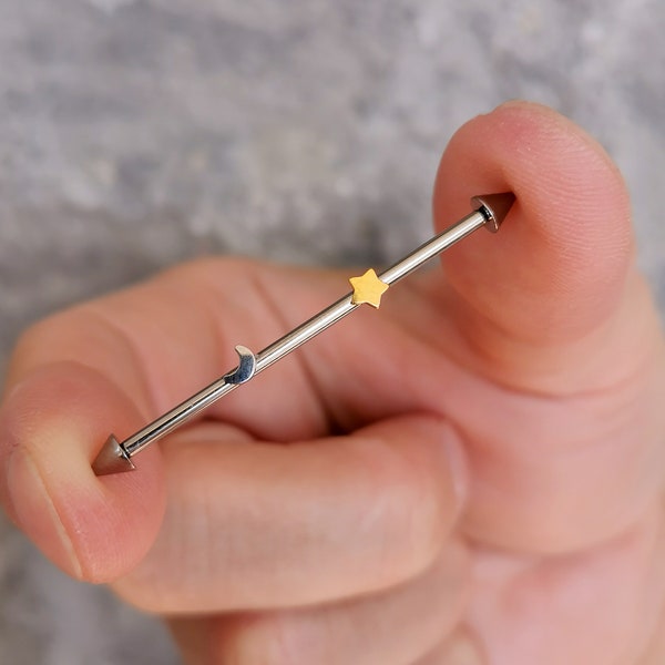 1 pieza de titanio de grado de implante de 14 g y 38 mm - Barra industrial Star Moon