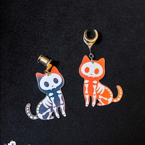 2 PCS ‣ Acrylic Skeleton Cat Ear Plugs- Stainless Steel - Ear Weights - Gauges -Ear gauges
